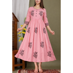 PH Pink Printed Rayon Kurta
